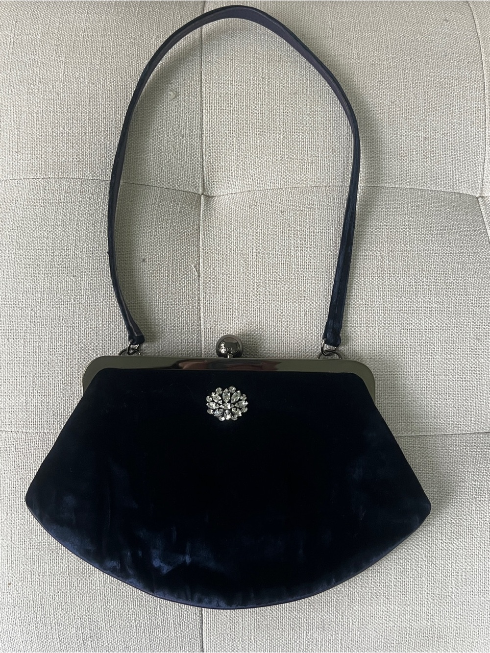 Rare Vintage FURLA Navy Velvet Crystal Evening Bag Made in Italy